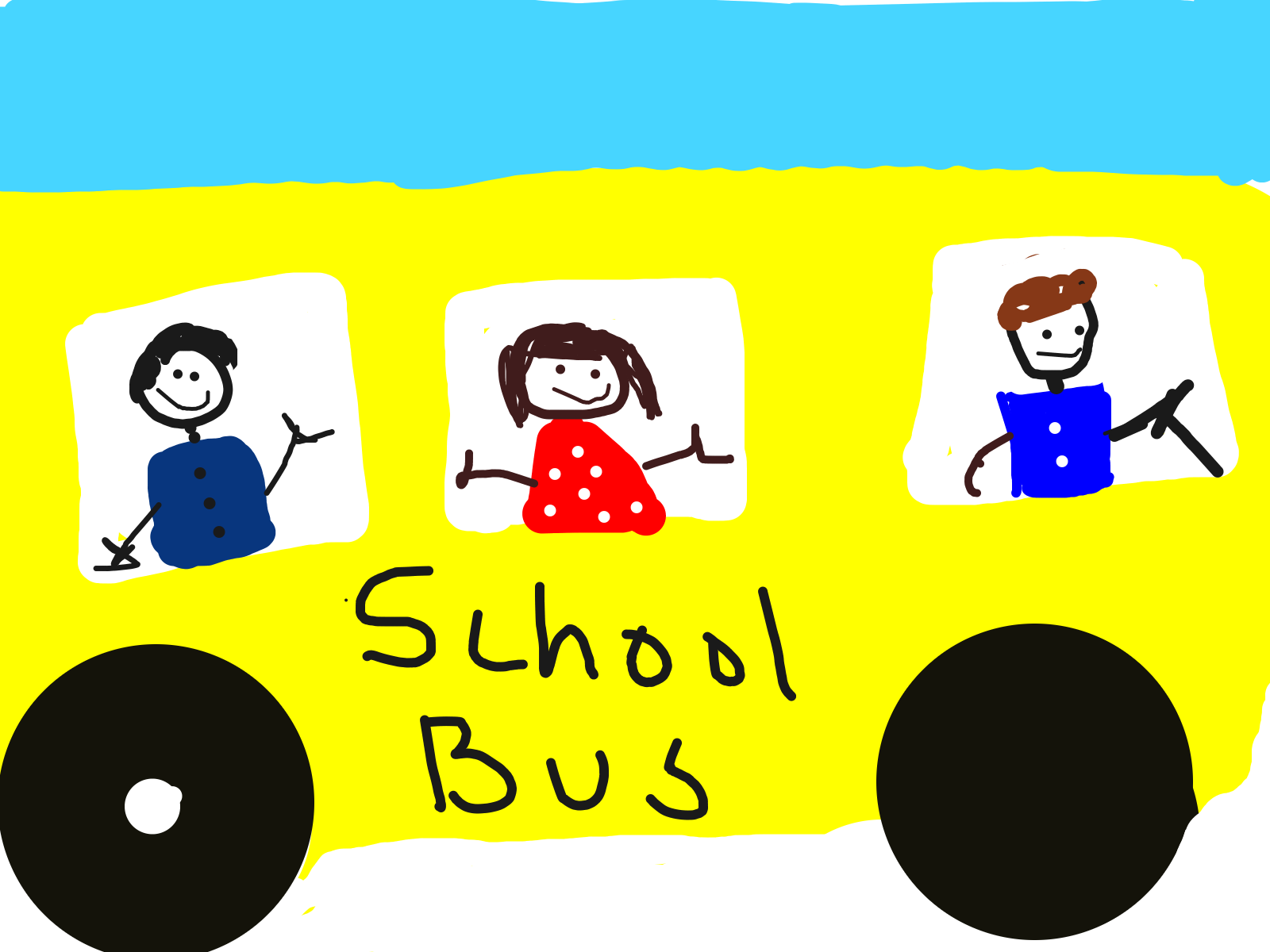 Victoria waving from the school bus