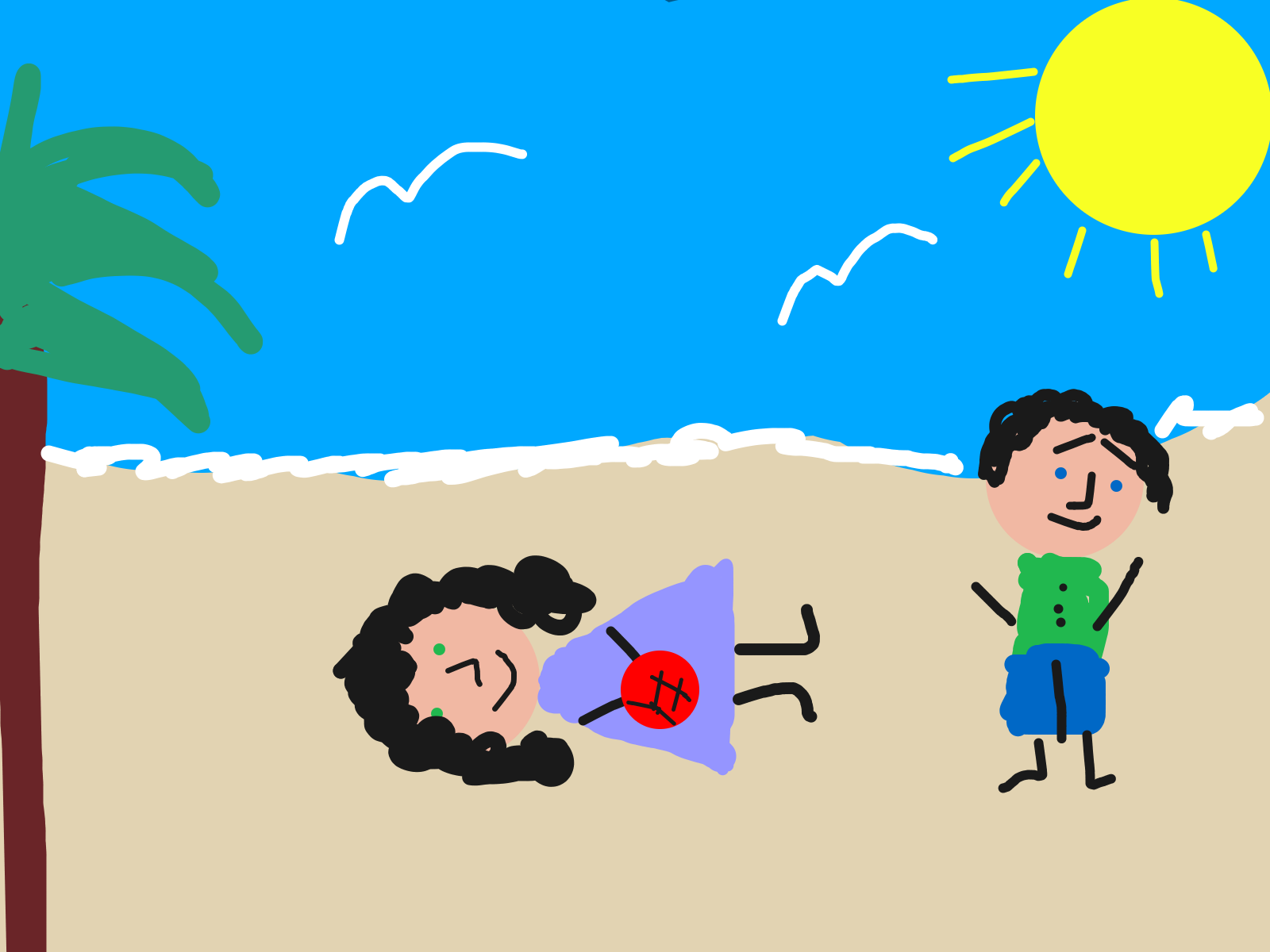 Kids exploring the beach and noticing something interesting